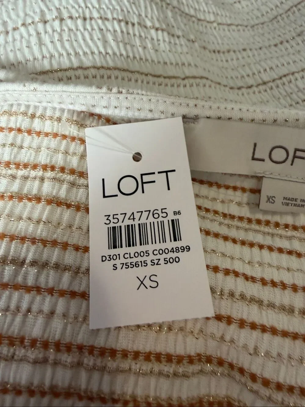 NWT LOFT Sparkle Puff Sleeve Square Neck Top Cream Gold Metallic Striped XS